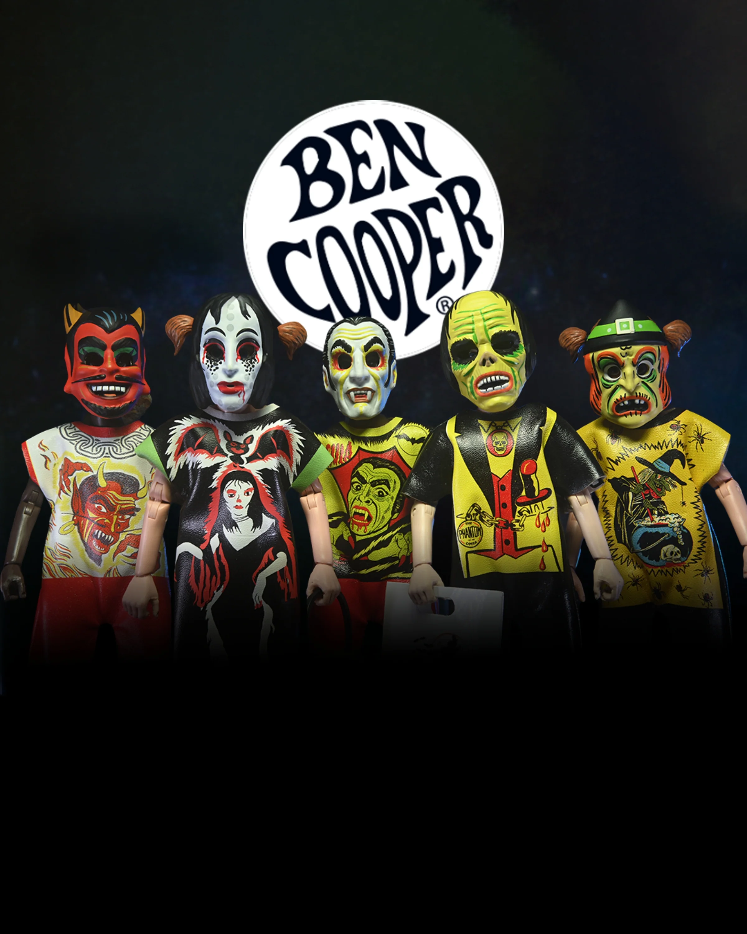 Ben Cooper Costume Kids Collection - Series 2 Costumed Action Figure Bundle (Devil V.2, Dracula, Vampire Girl, Phantom & Witch)